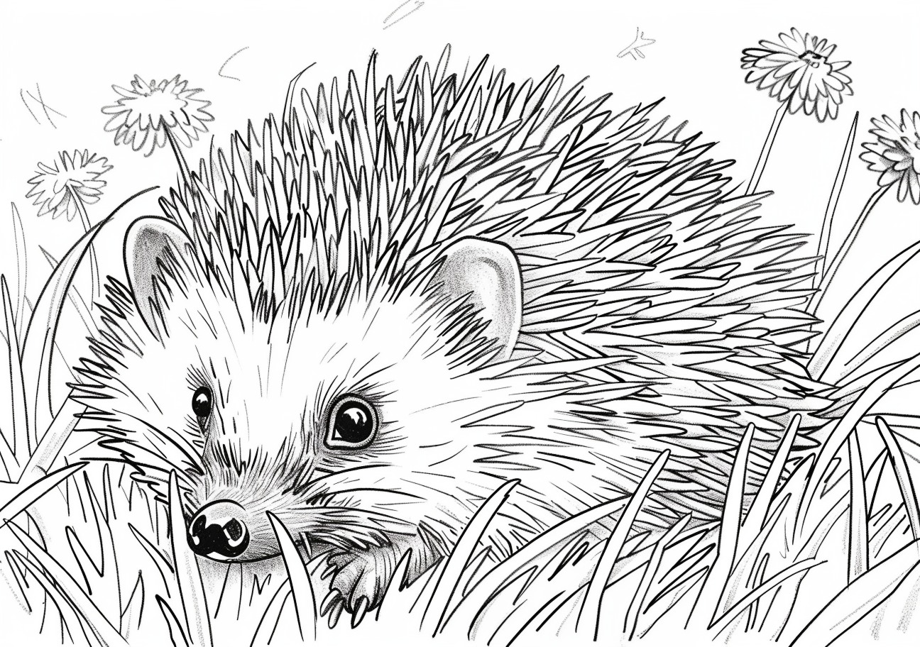 Hedgehog Coloring Pages, Hedgehog in the grass