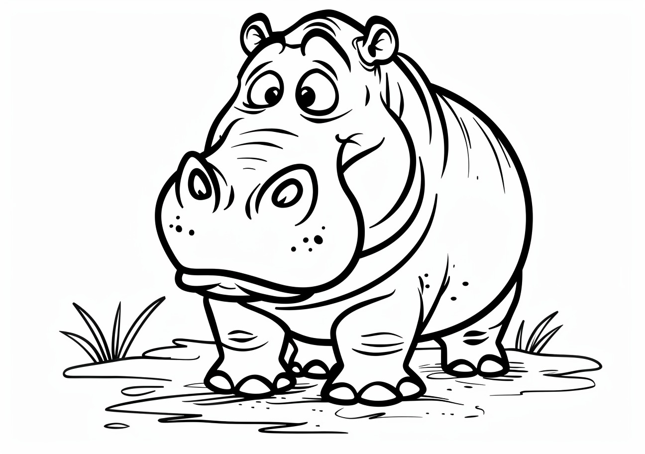 Hippo Coloring Pages, Cartoon sad Hippo