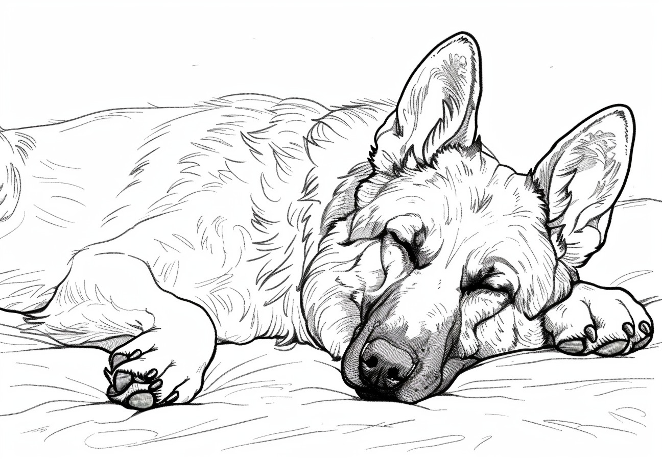 German Shepherd Coloring Pages, Sleeping German Shepherd