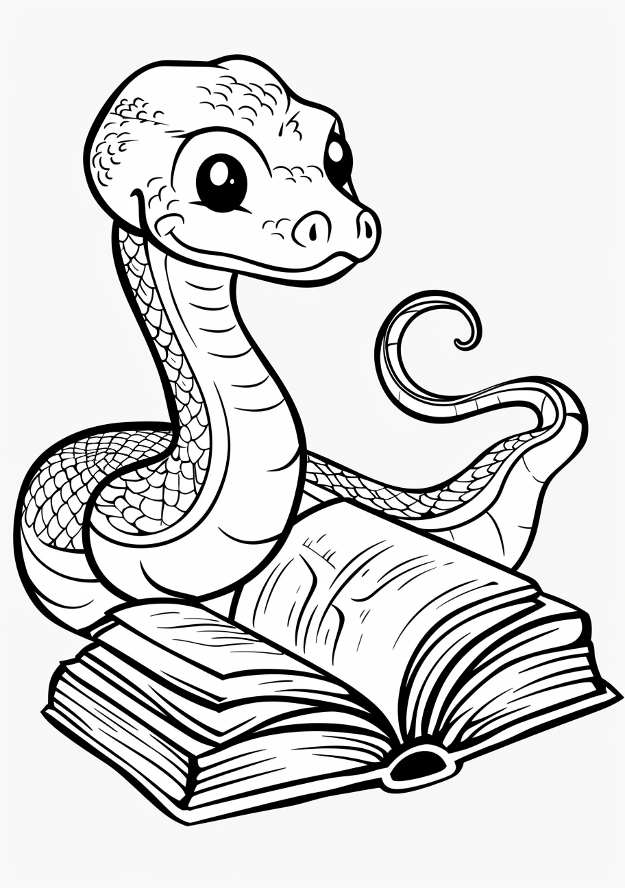 Snake Coloring Pages, Snake read book