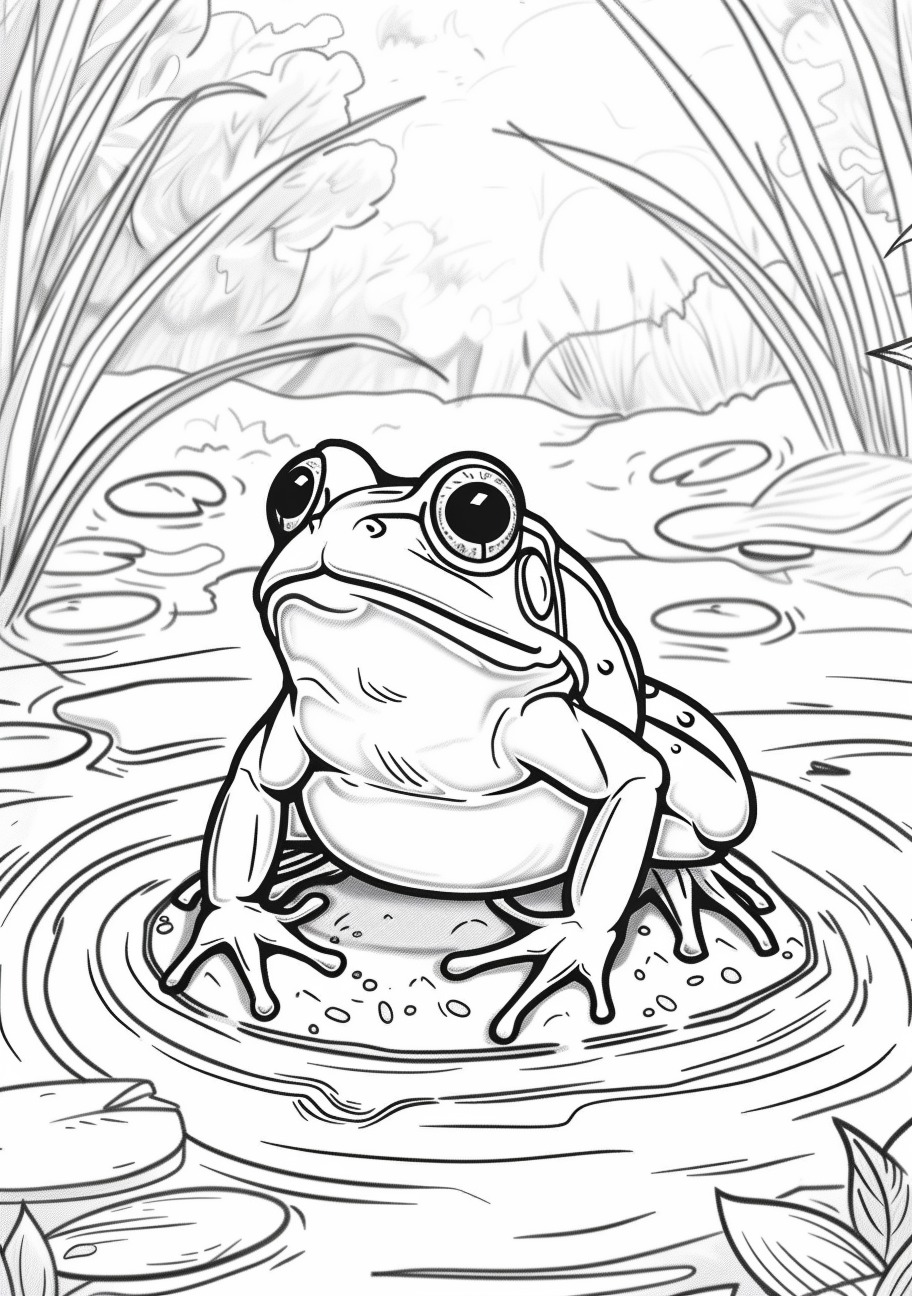 Frog Coloring Pages, Frog in river