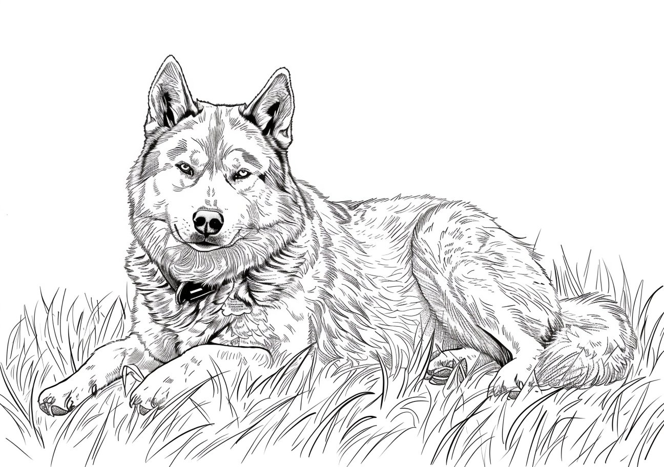 Husky Coloring Pages, Realistic Husky on the grass