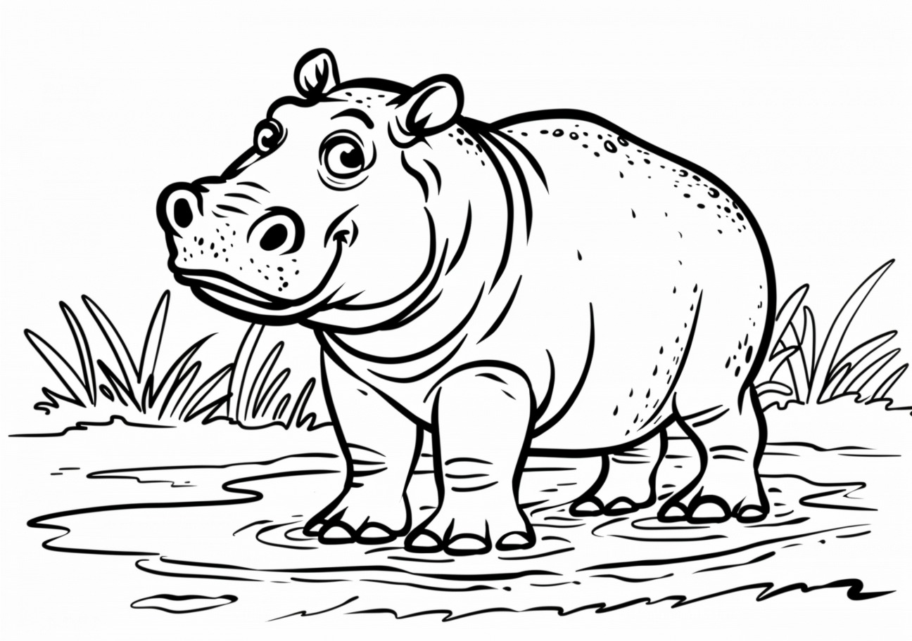 Hippo Coloring Pages, Cartoon Hippo