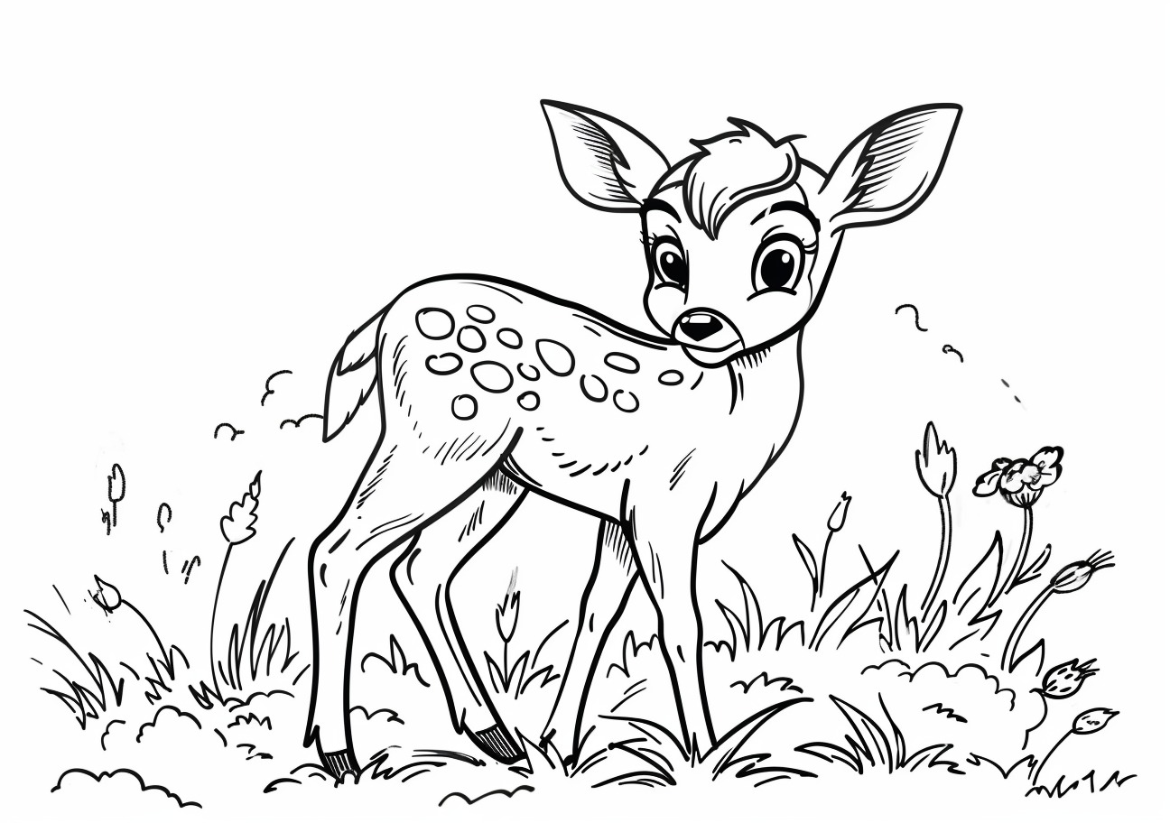 Baby Deer Coloring Pages, Baby Deer on grass