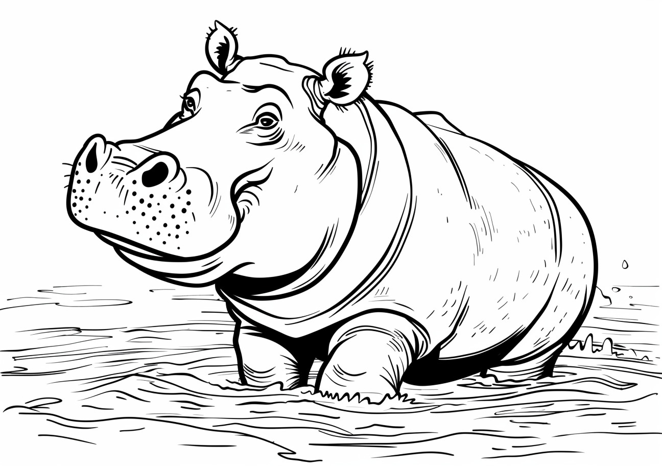 Hippo Coloring Pages, Happy Hippo