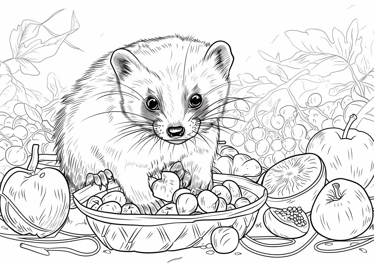 Ferret Coloring Pages, Ferret eat fruit