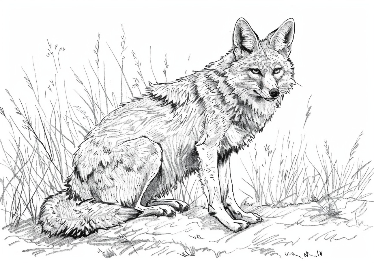 Canidae Coloring Pages, Jackal is resting