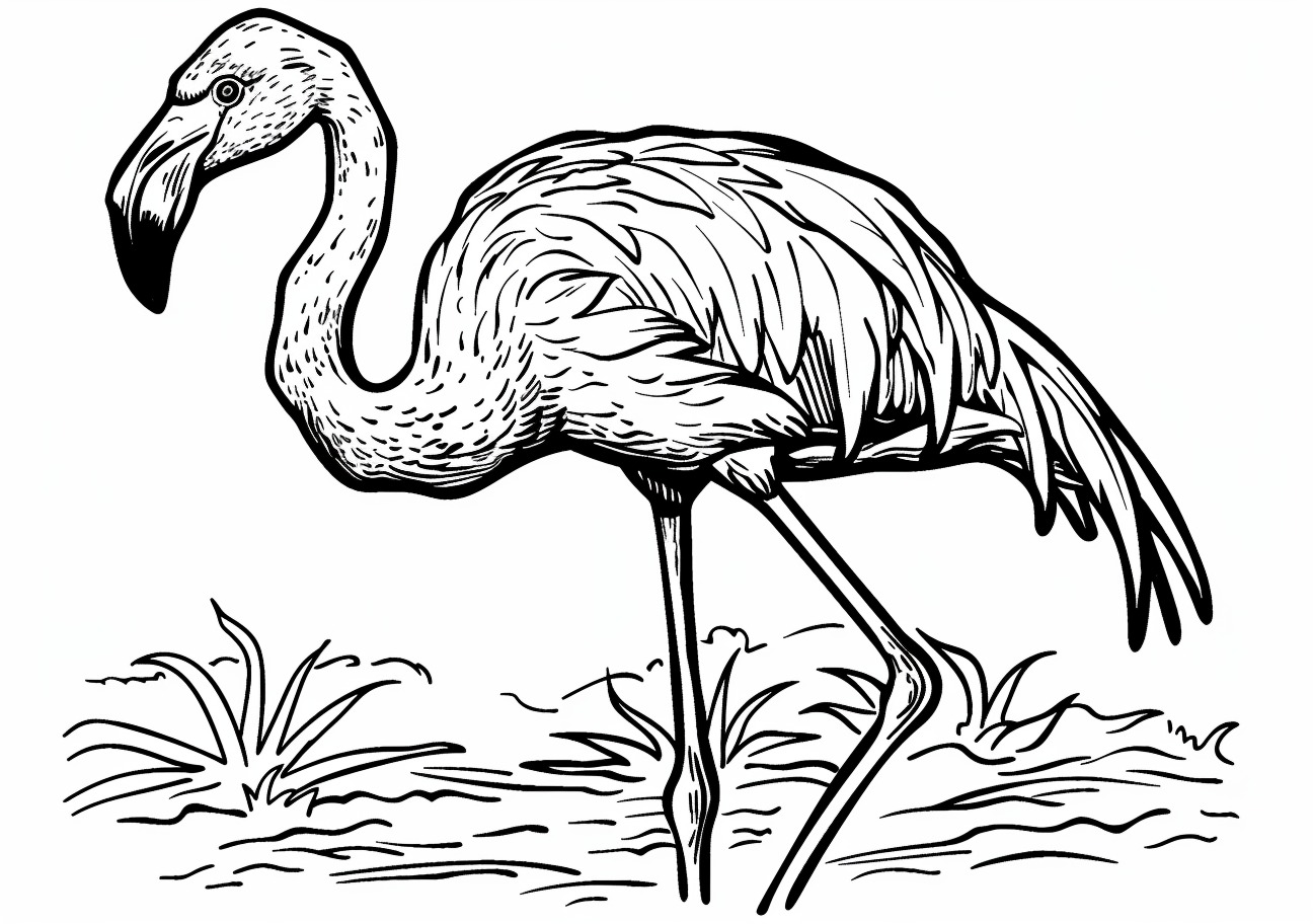 Flamingos Coloring Pages, Cartoon flamingo in river