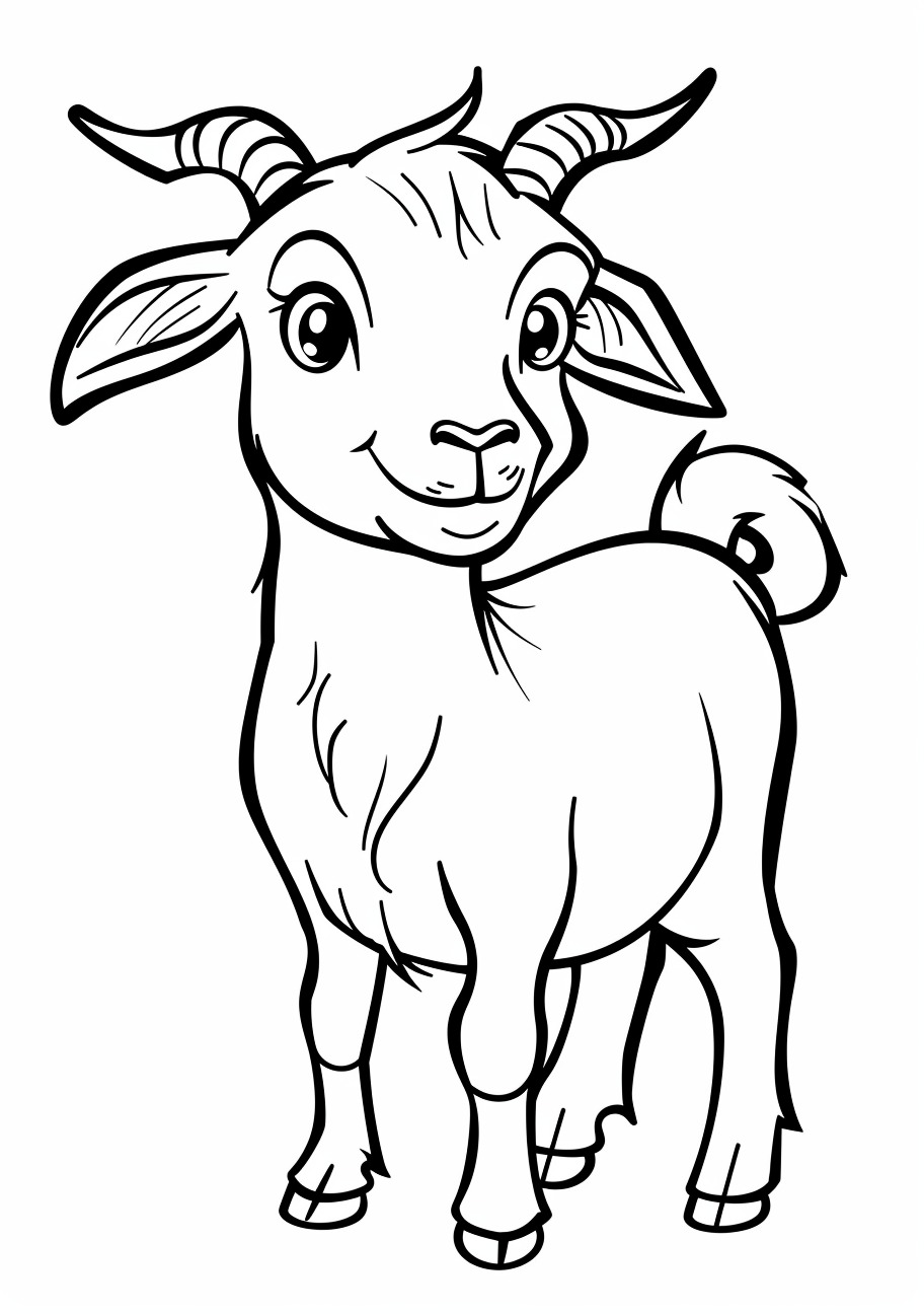 Goat Coloring Pages, Cute cartoon goat