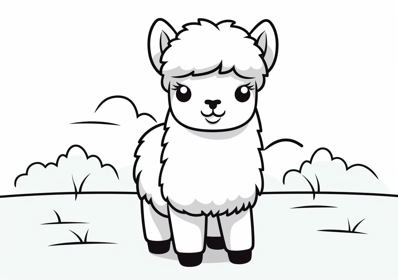 Alpaca Coloring Pages, Cute cartoon alpaca