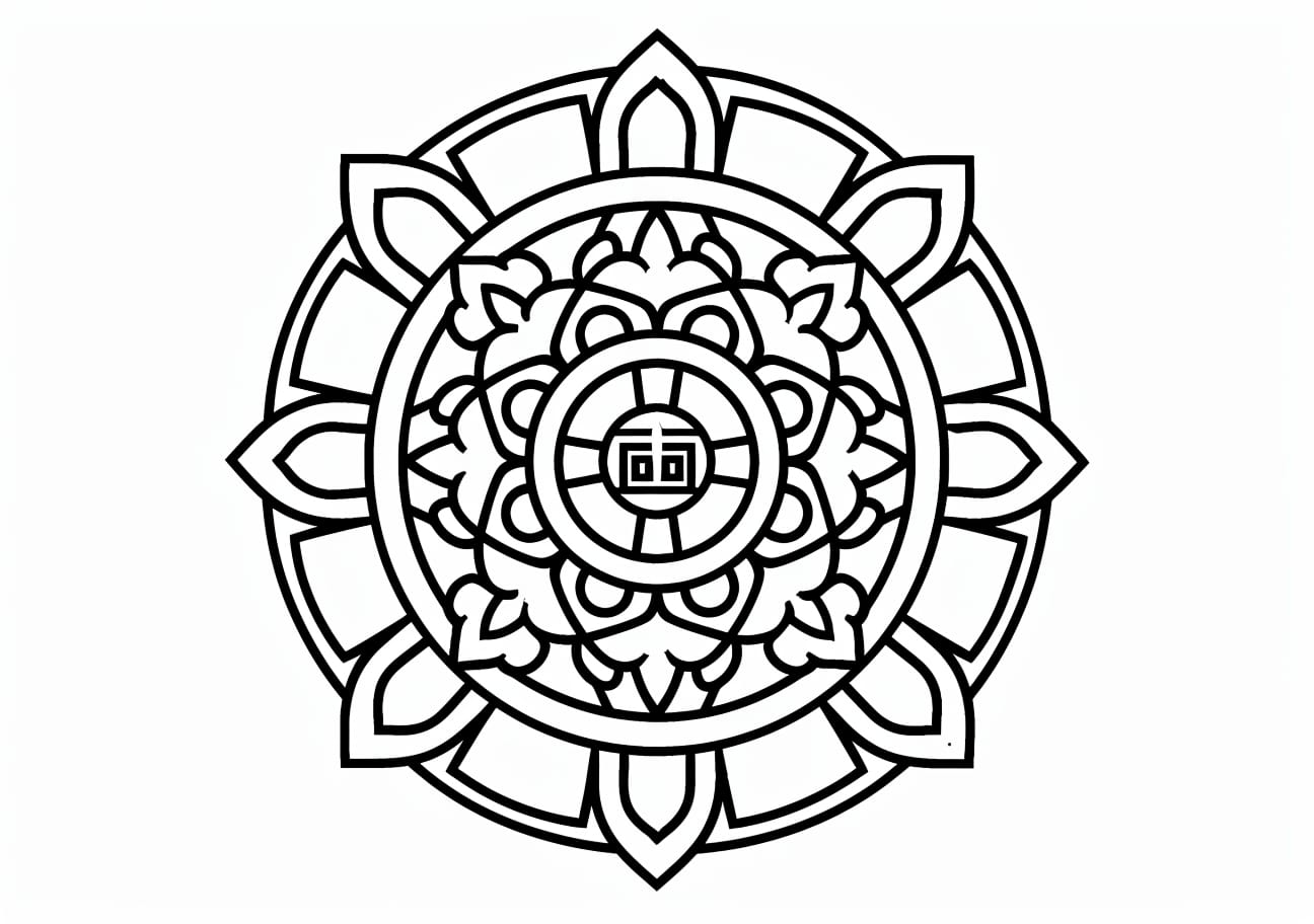 Buddhist Mandala Coloring Pages, Simple Buddhism mandala for tattoo