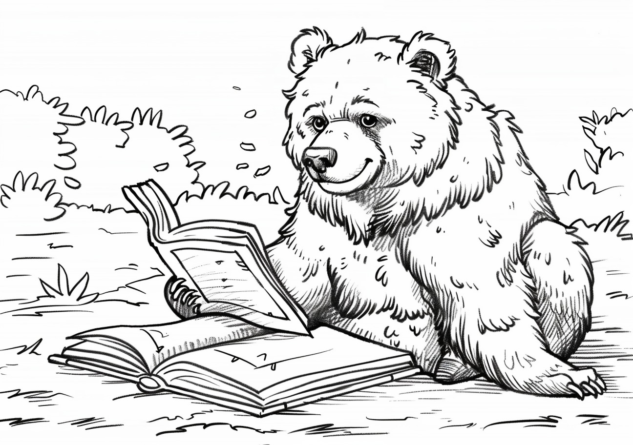 Grizzly bear Coloring Pages, Grizzly bear read book