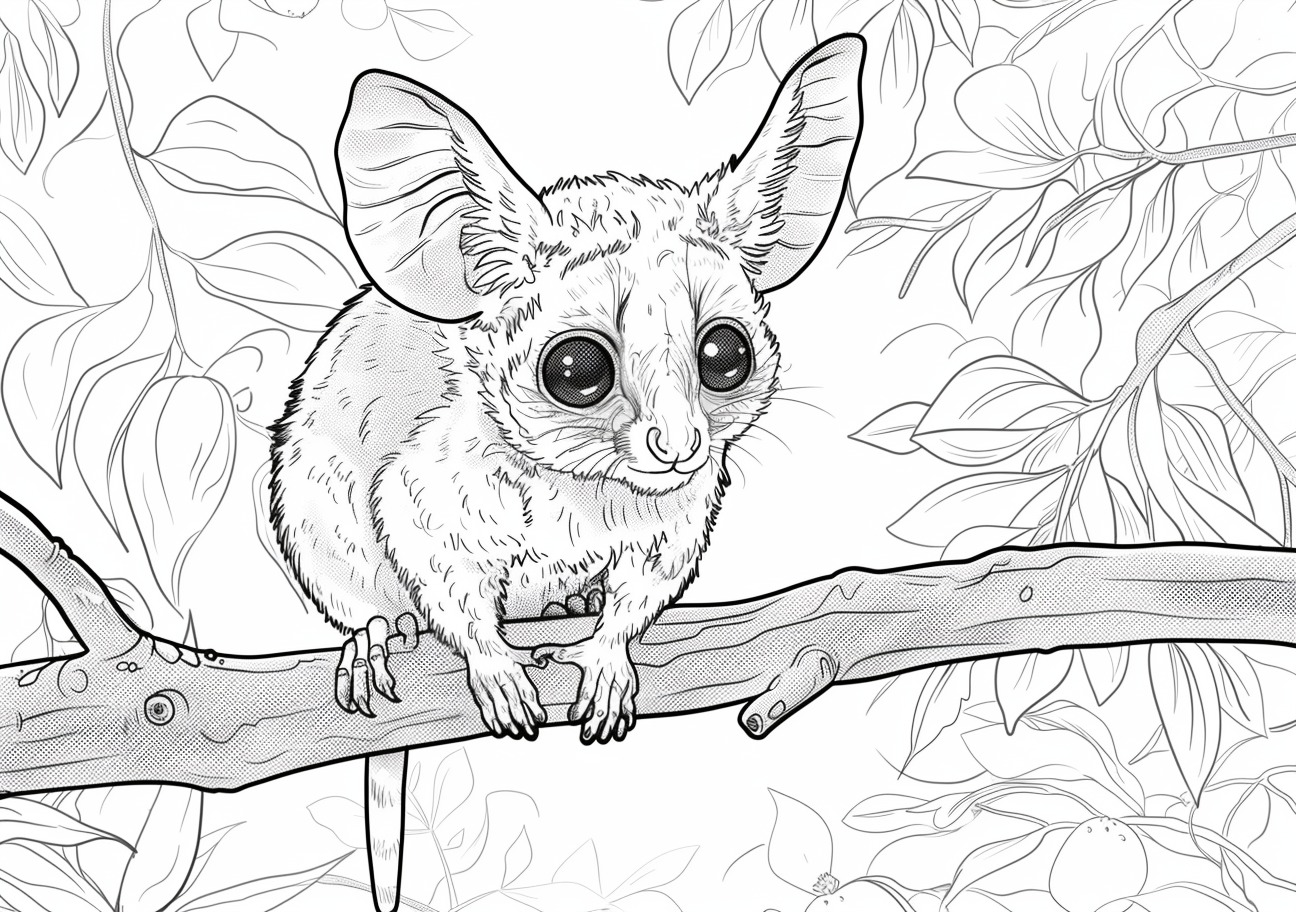 Primates Coloring Pages, Galago sits on a branch