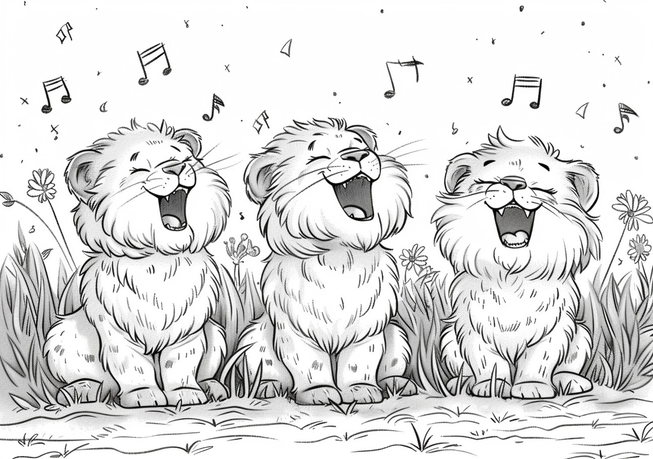 Big Cats Coloring Pages, Funny wild cats singing and smile