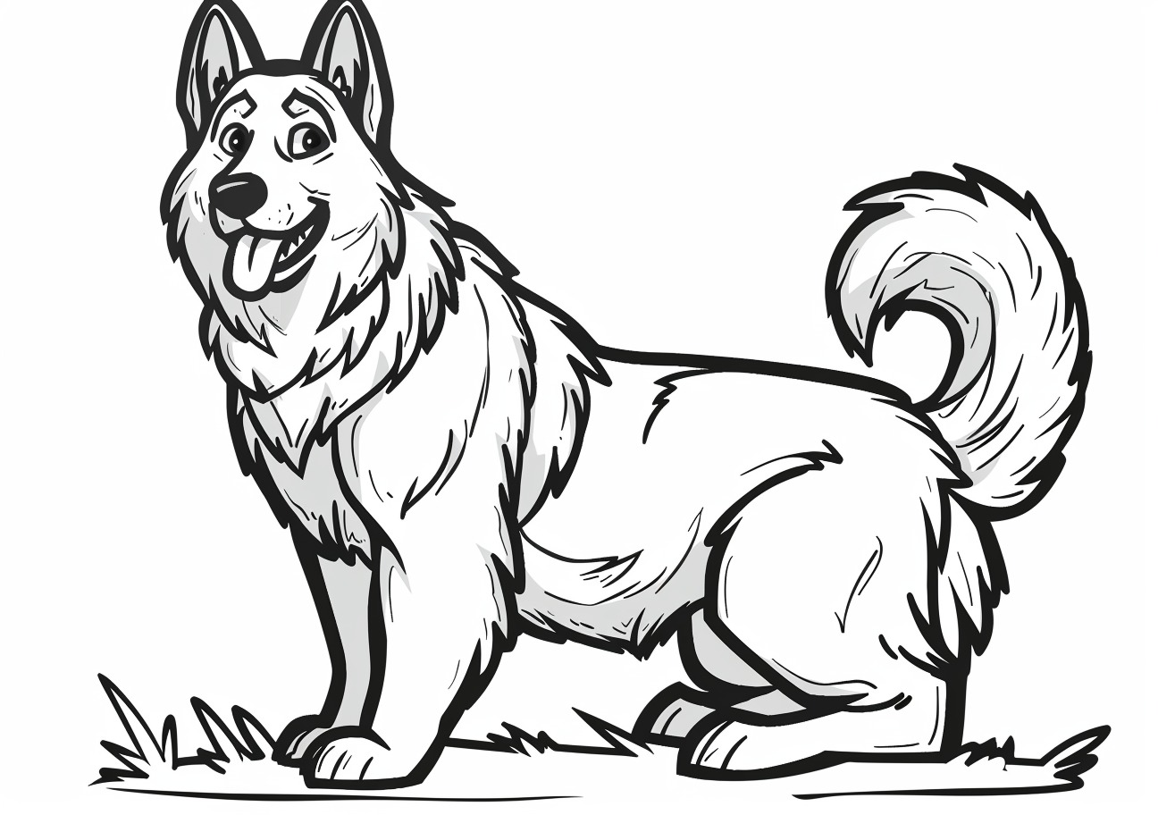 German Shepherd Coloring Pages, Cartoon smiling German Shepherd