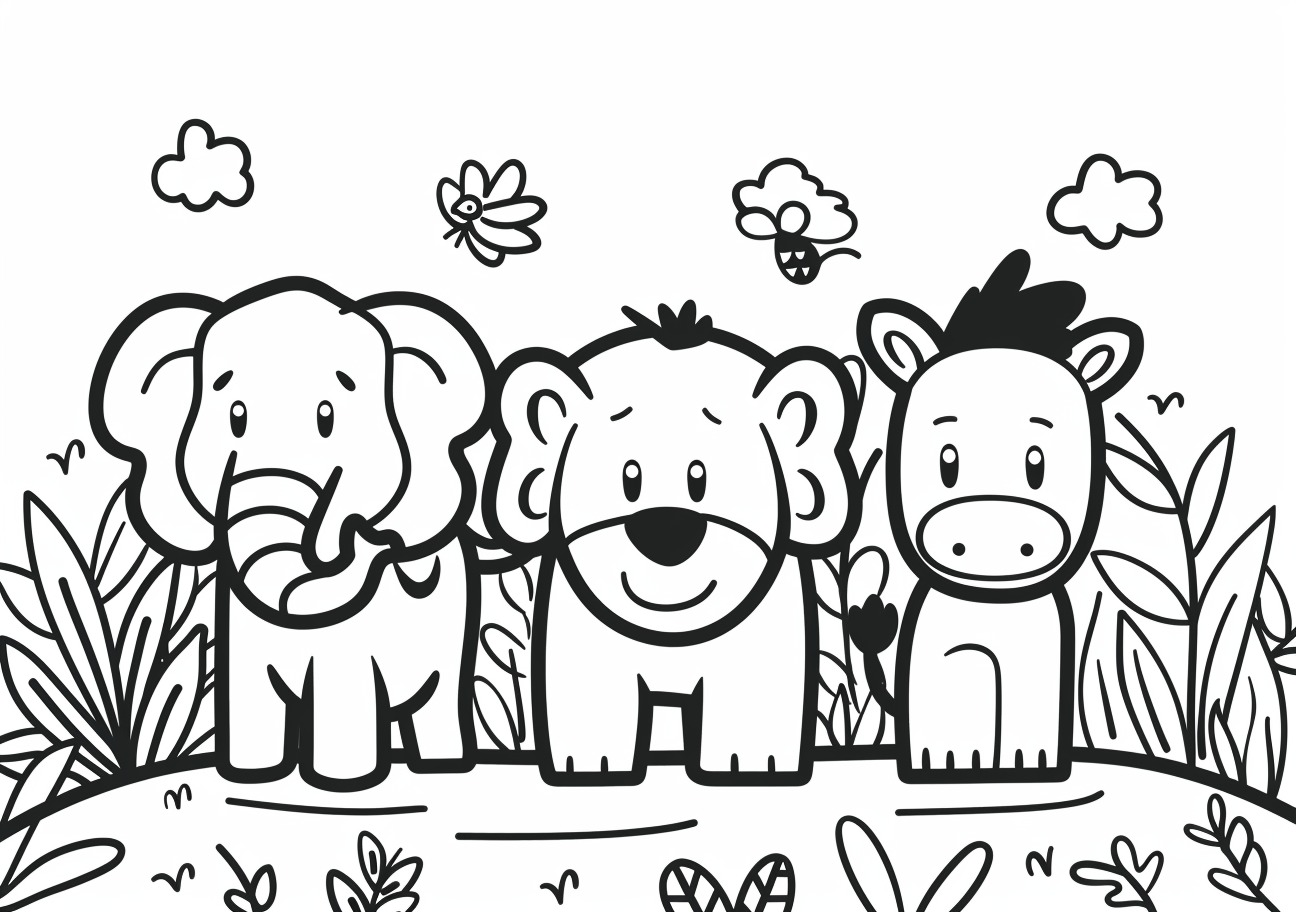 Jungle animals Coloring Pages, Cartoon jungle animals