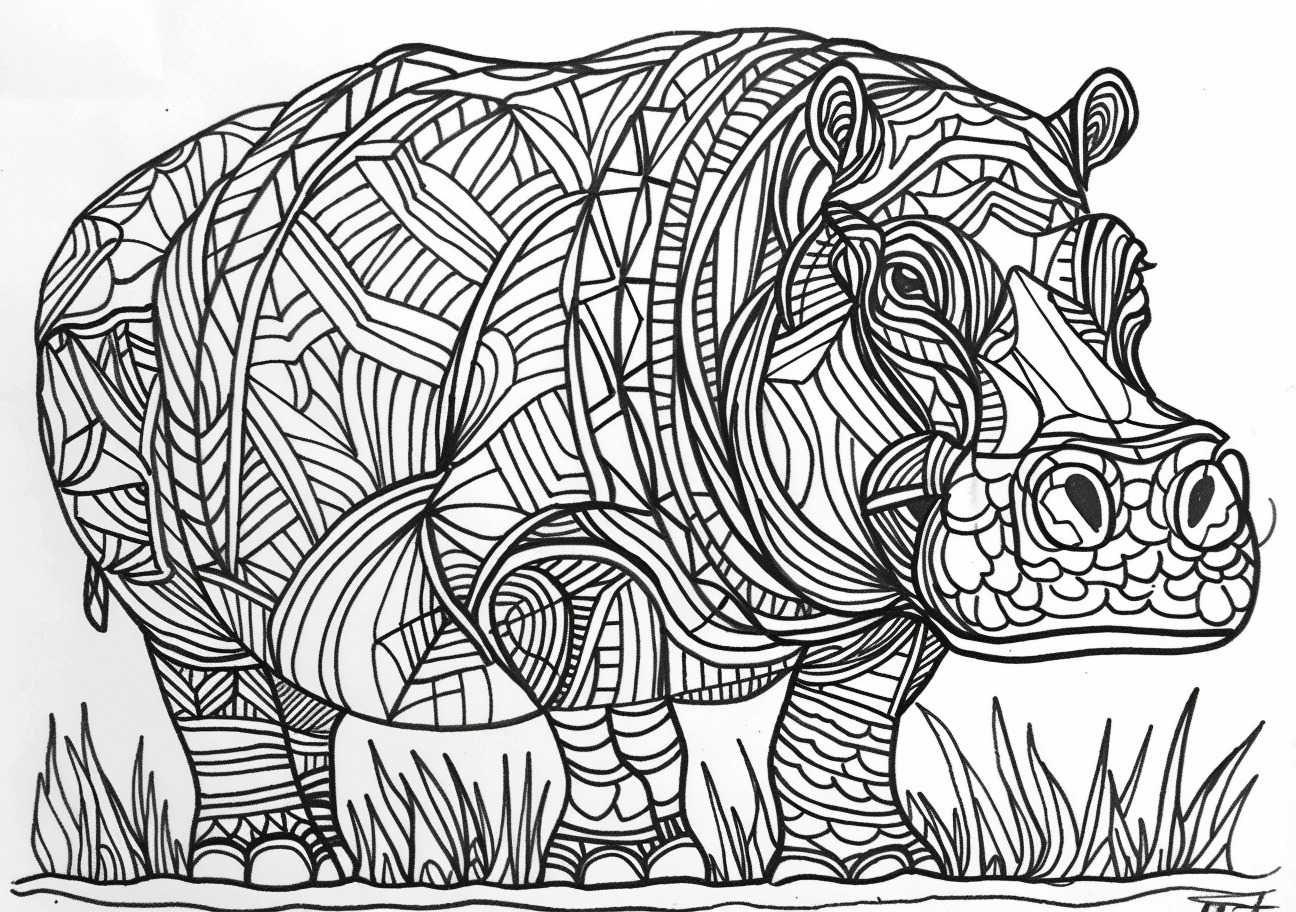 Hippo Coloring Pages, Mandala Hippo