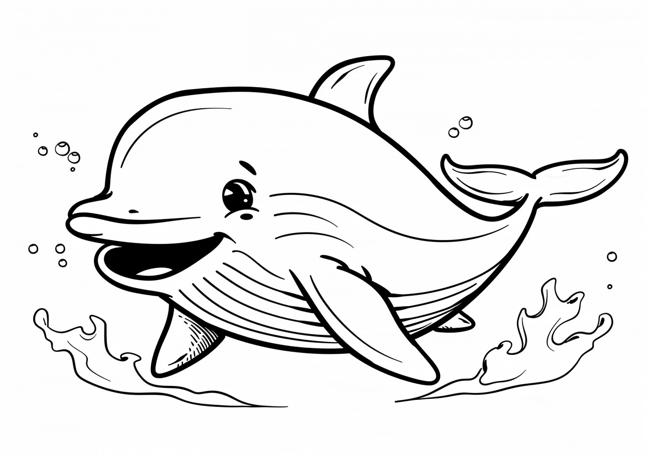 Whale Coloring Pages, Cartoon whale smiling