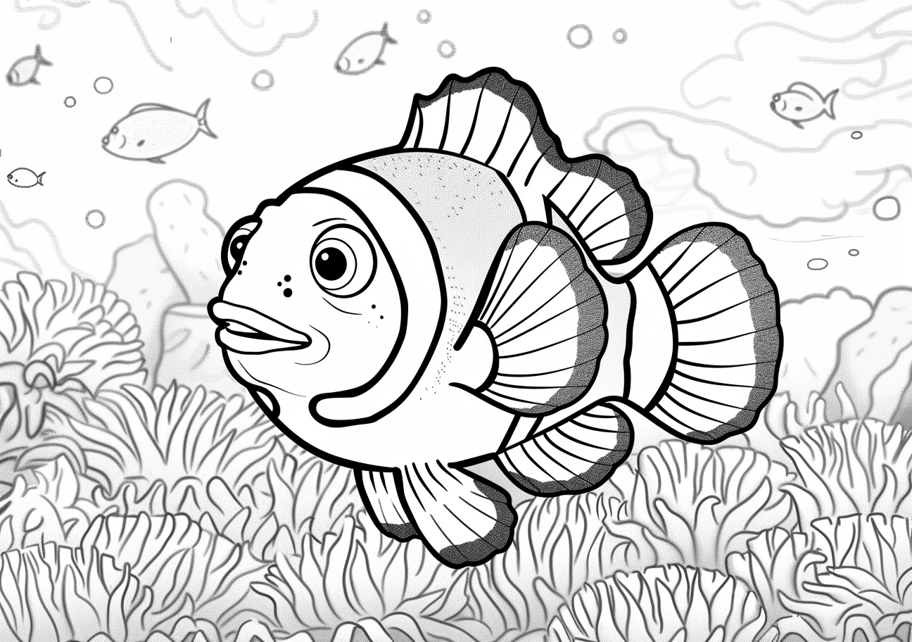 Sea animals Coloring Pages, Cartoon clownfosh