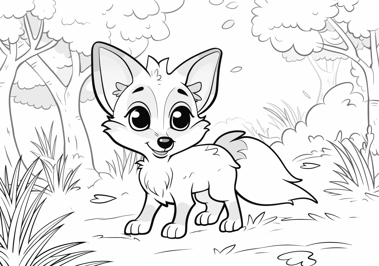 Cute Fox Coloring Pages, Cartoon Cute Fox