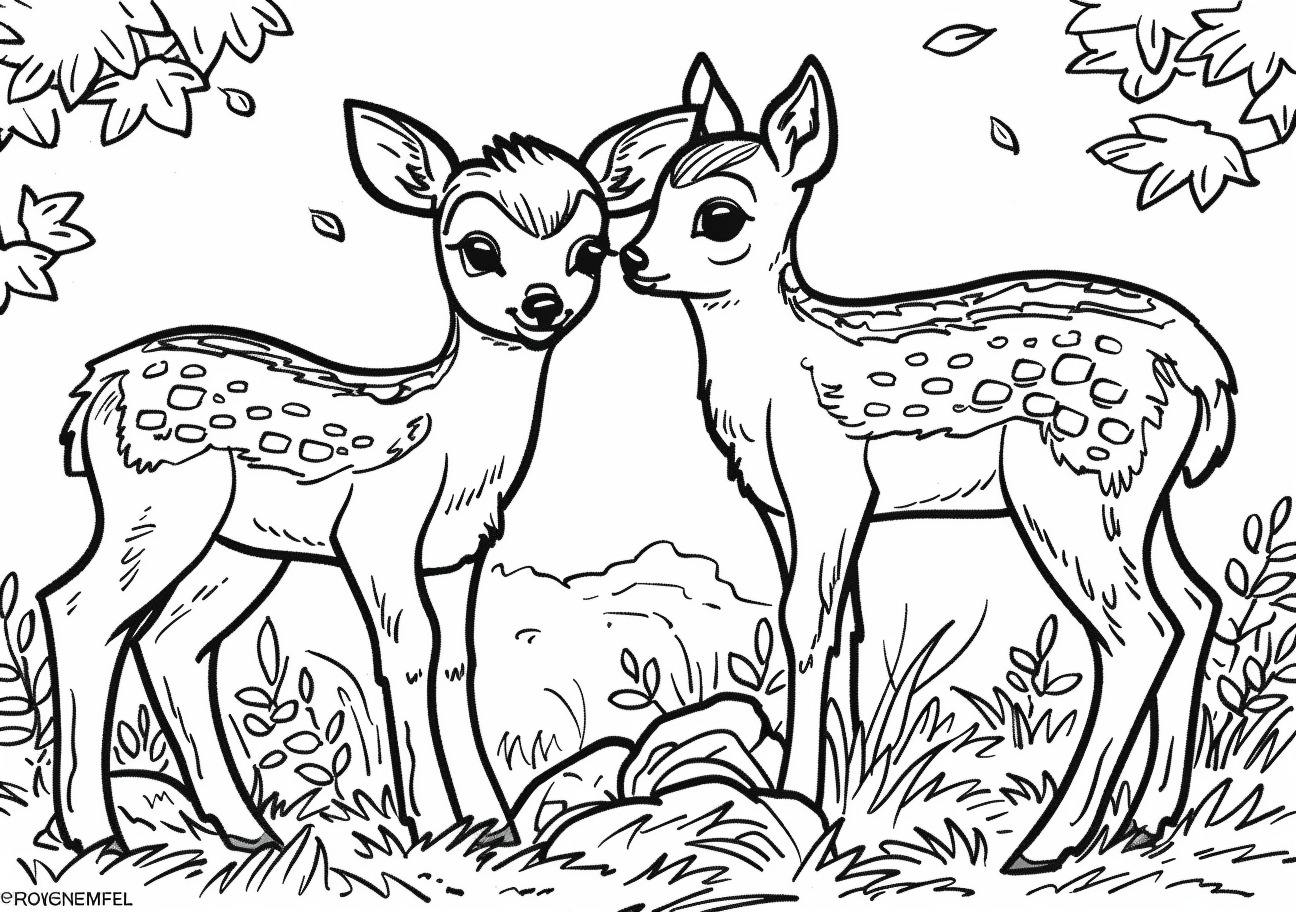 Baby Deer Coloring Pages, Two Baby Deer