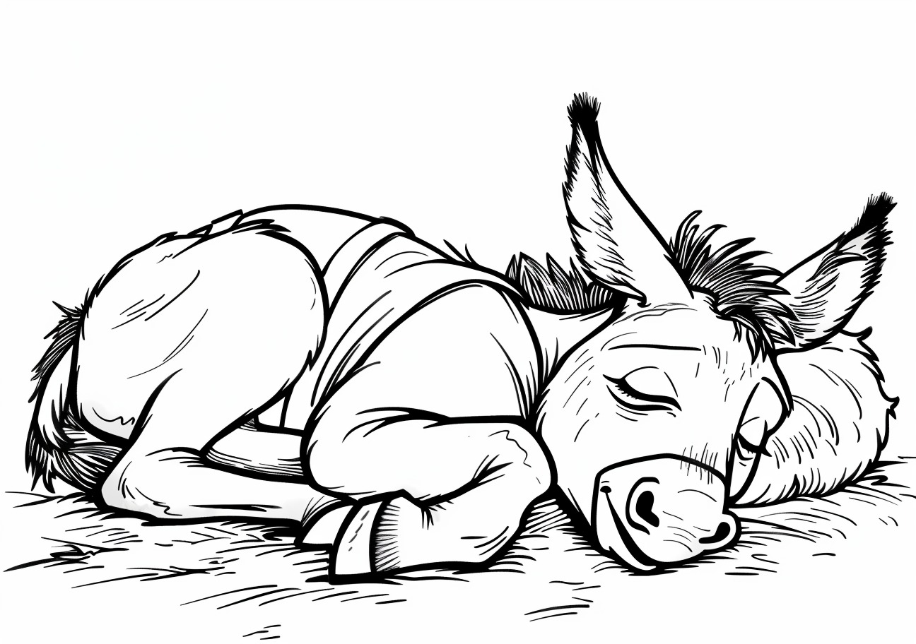 Donkey Coloring Pages, Sleeping donkey