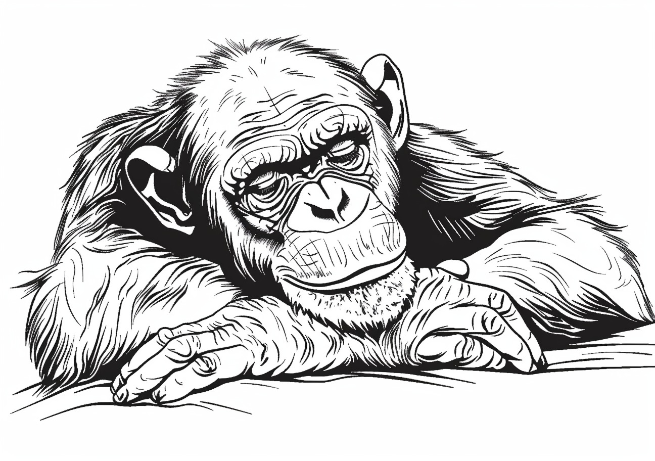 Chimpanzee Coloring Pages, Very sad Chimpanzee