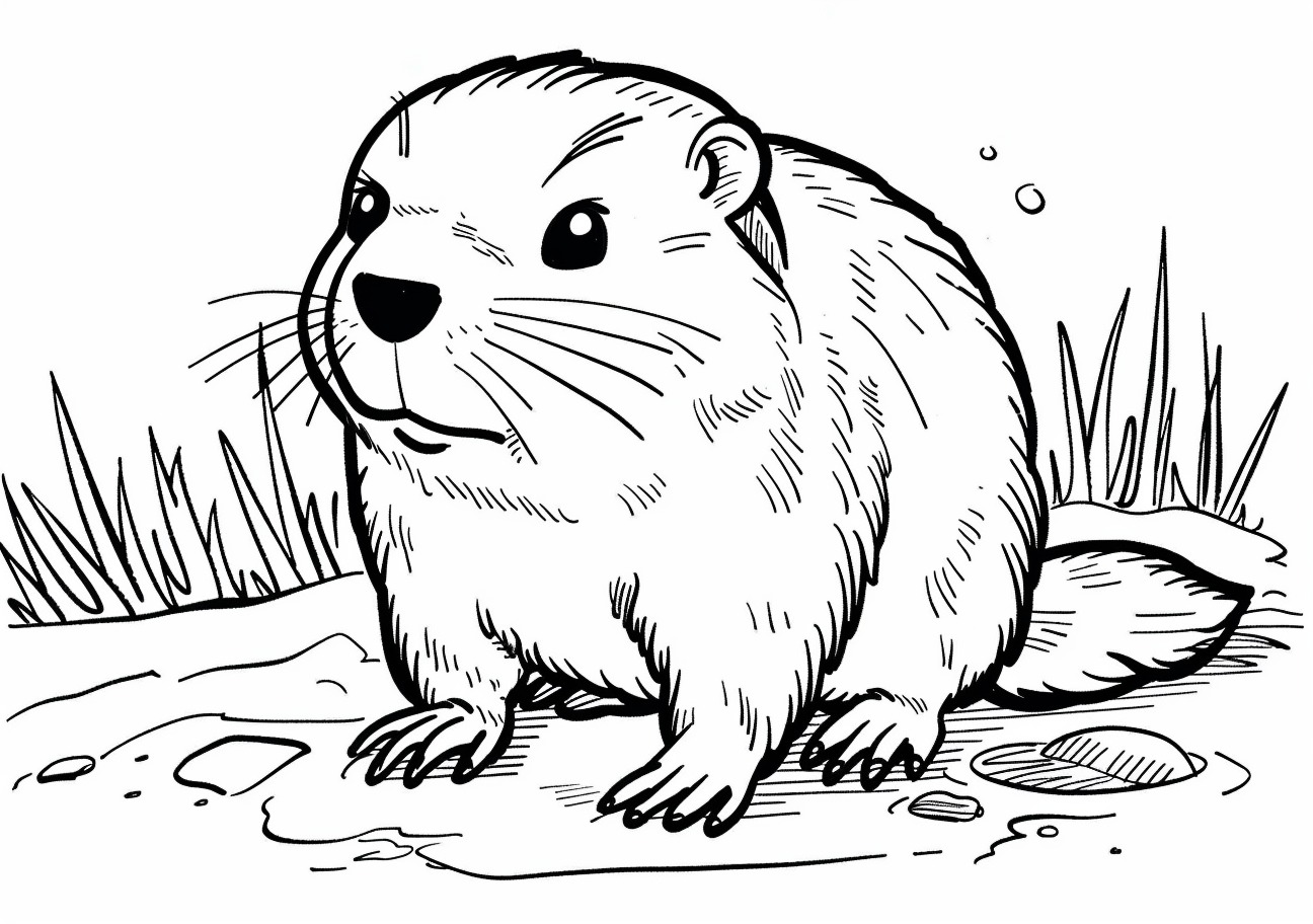 Groundhog Coloring Pages, Cartoon groundhog near the river