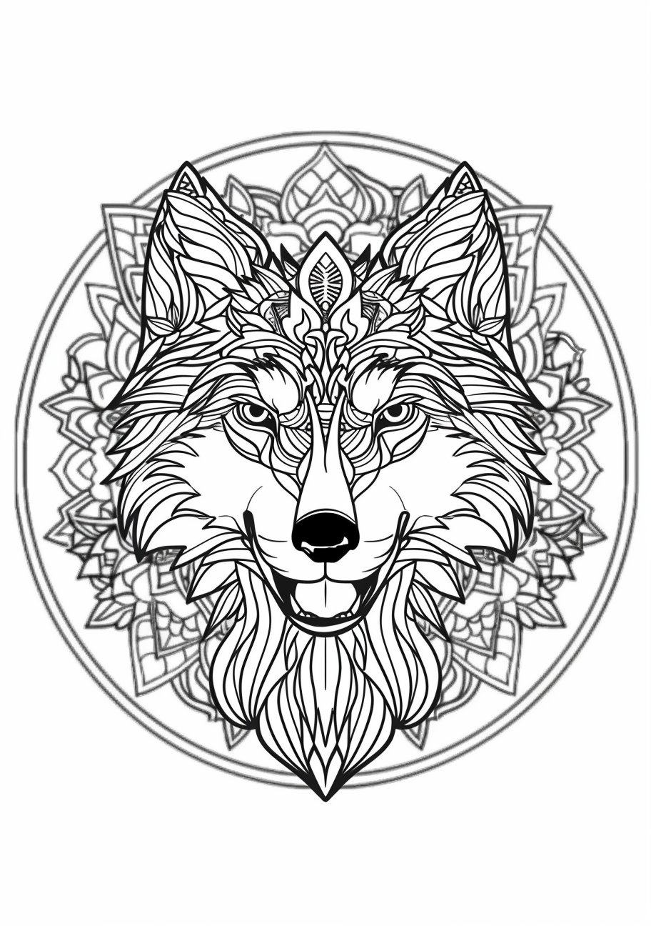 Husky Coloring Pages, Husky face in mandala style