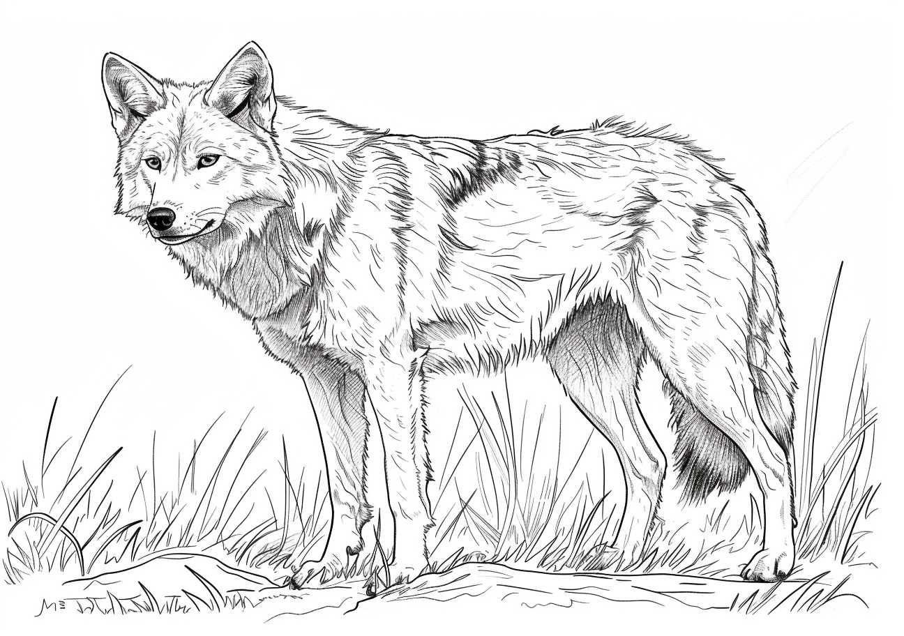 Canidae Coloring Pages, Canis latrans stay on grass