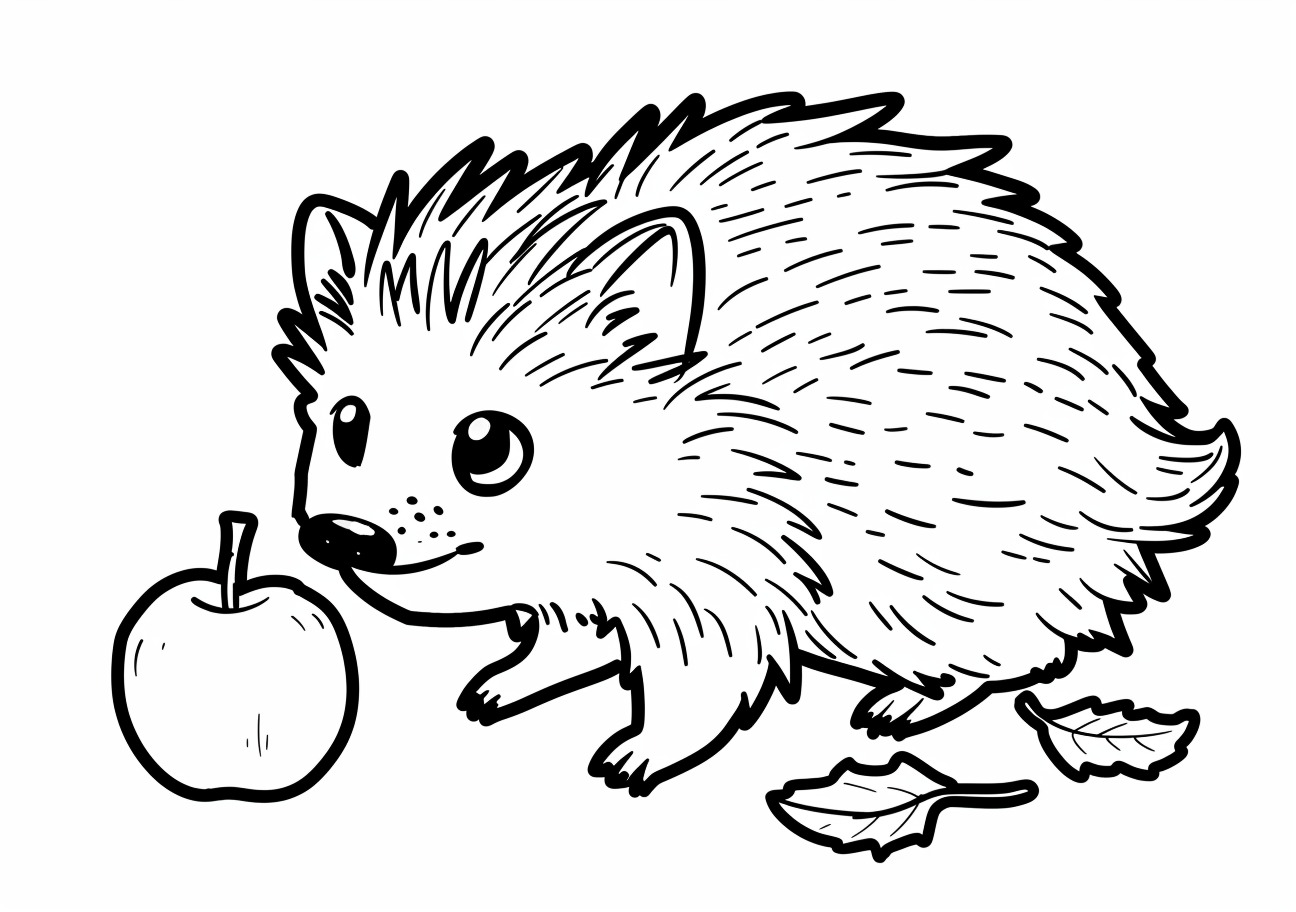 Hedgehog Coloring Pages, Hedgehog with apple