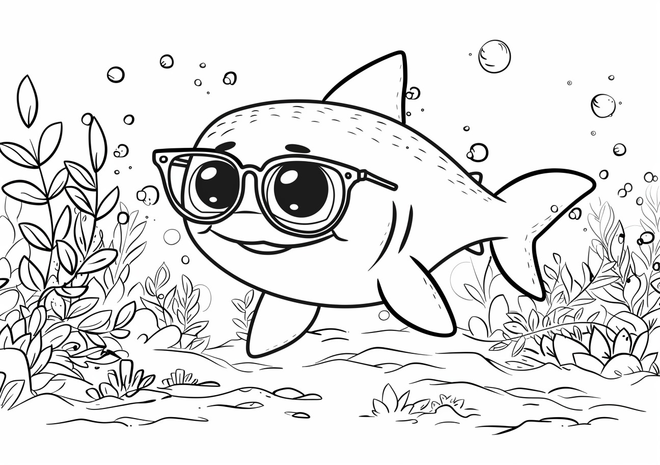 Baby shark Coloring Pages, Baby shark with glasses