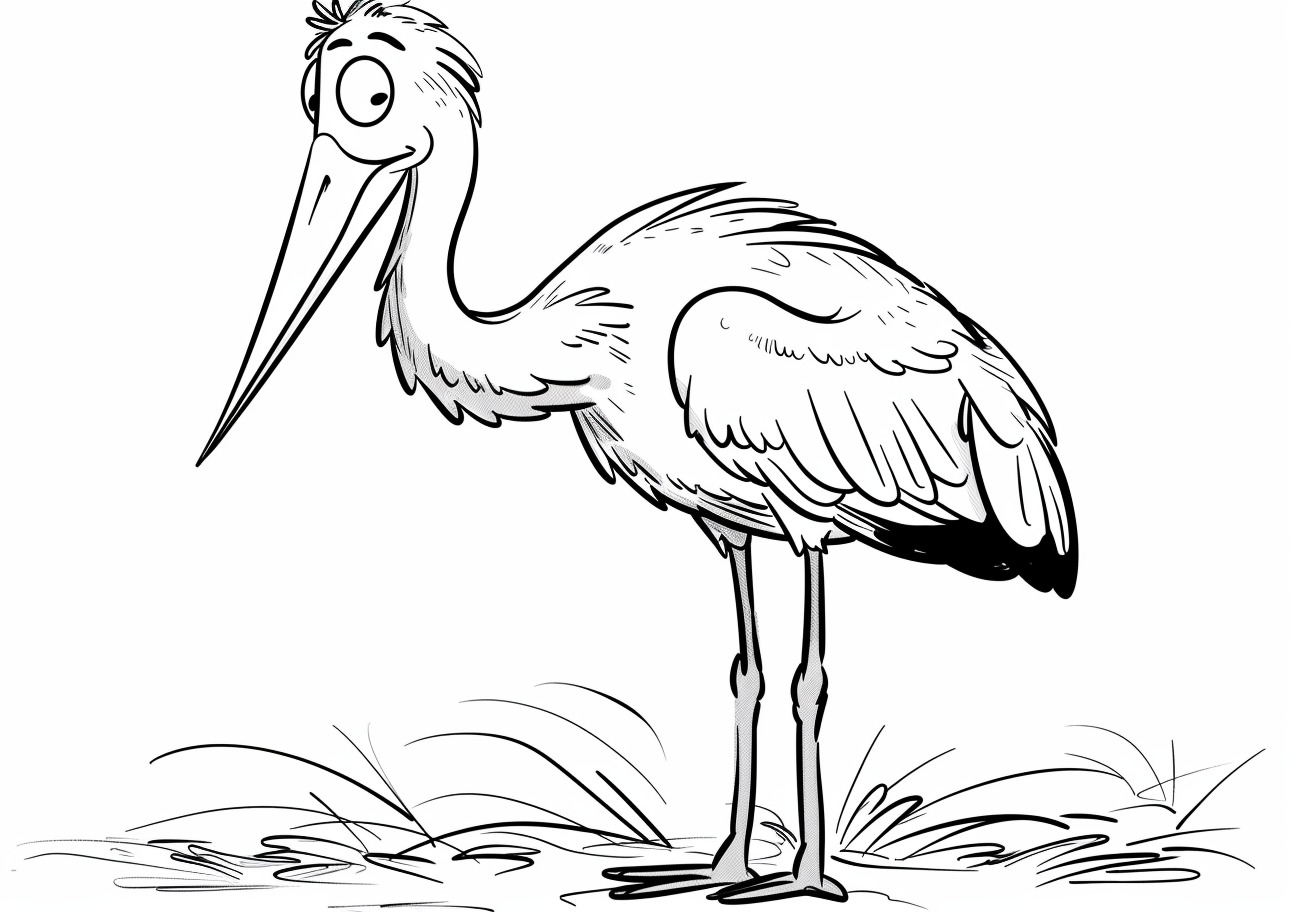 Birds Coloring Pages, Smile stork in cartoon style