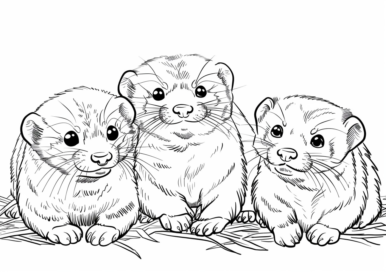 Ferret Coloring Pages, Three ferrets