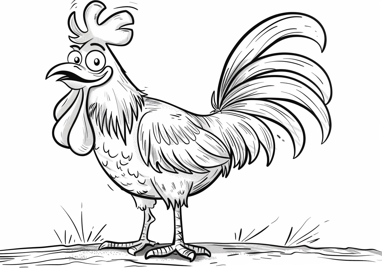 Rooster Coloring Pages, Funny cartoon rooster