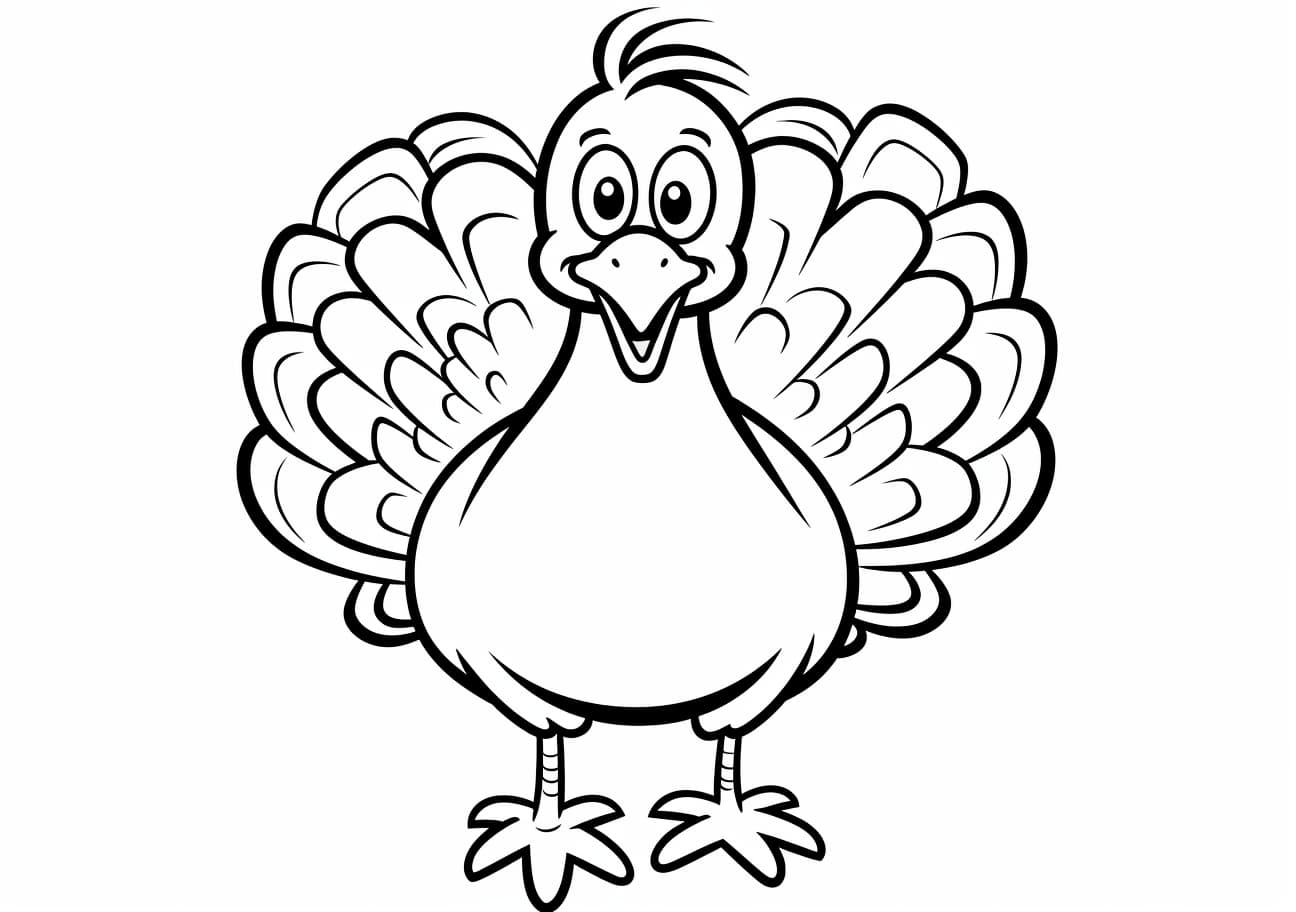 Turkey Coloring Pages, Cute cartoon turkey