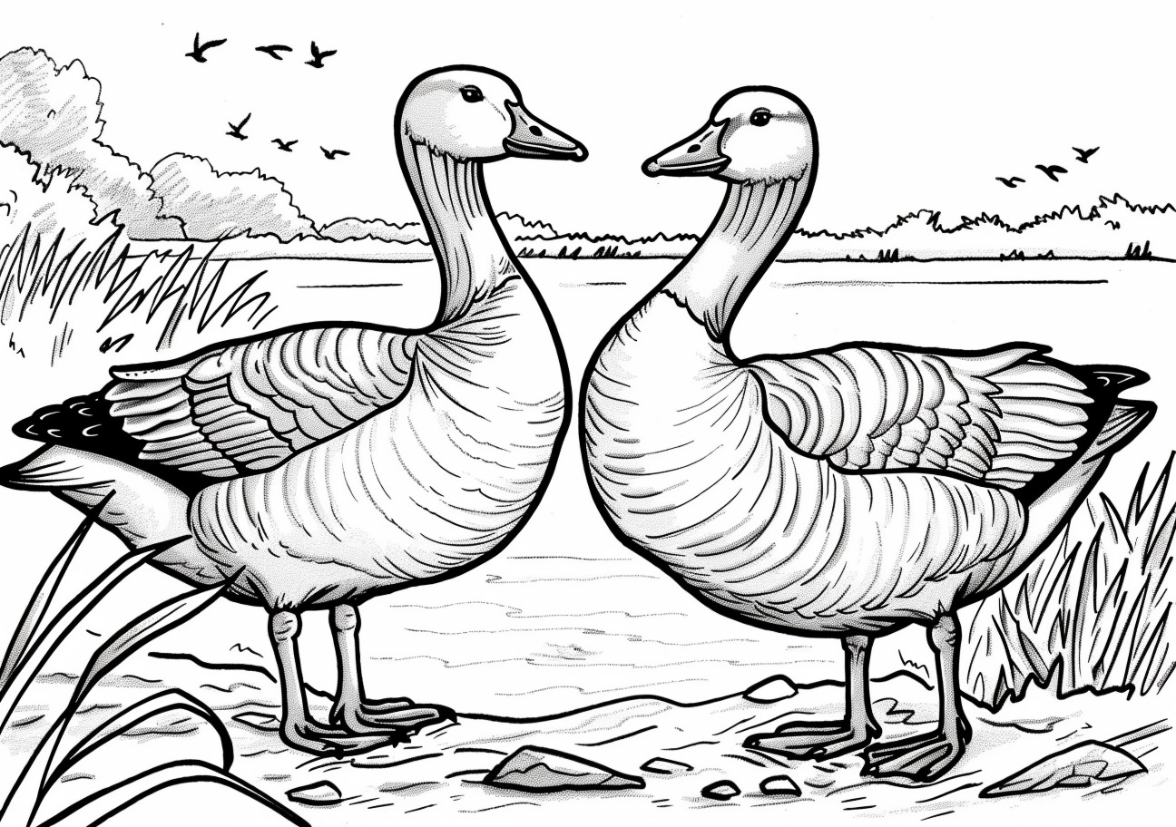 Geese Coloring Pages, Two geese