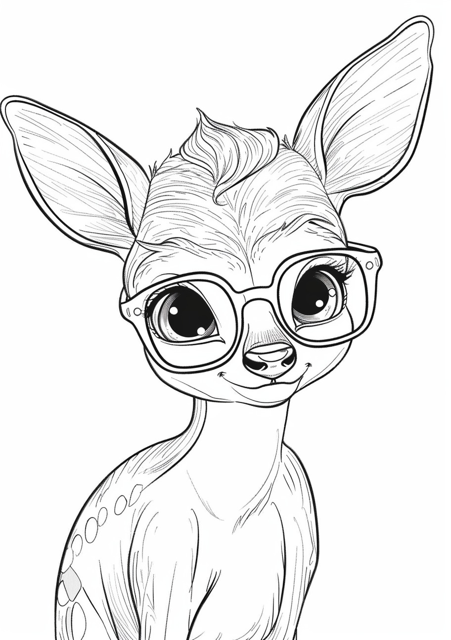 Baby Deer Coloring Pages, Baby Deer with glasses