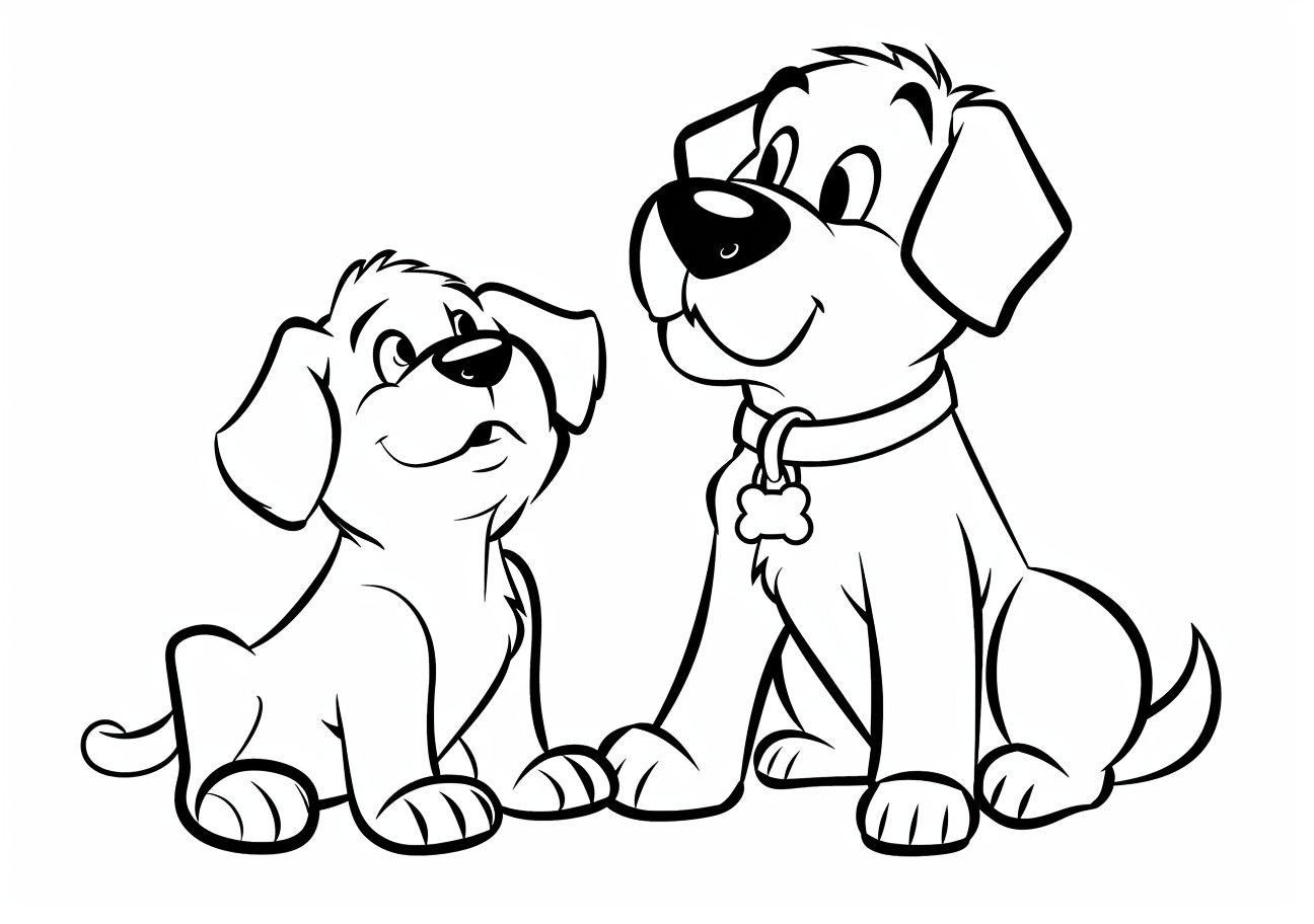 Cute puppy Coloring Pages, Puppy with old Dog