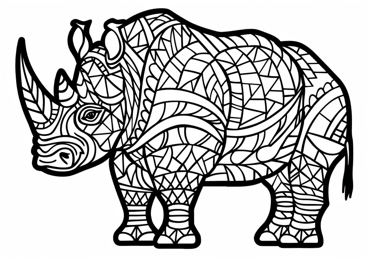 Rhino Coloring Pages, Mandala Rhino