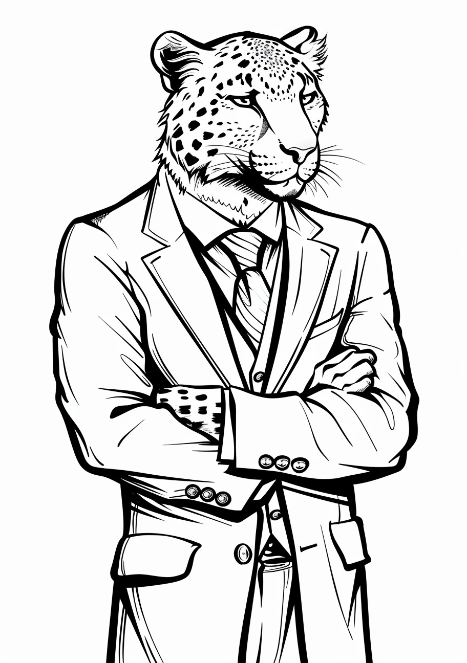 Leopard Coloring Pages, Leopard in suit