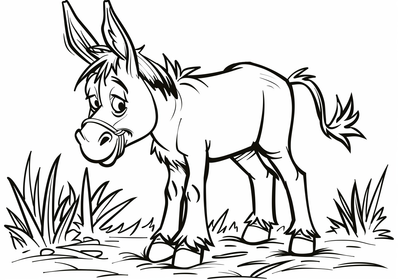 Mules Coloring Pages, Cartoon mule on grass