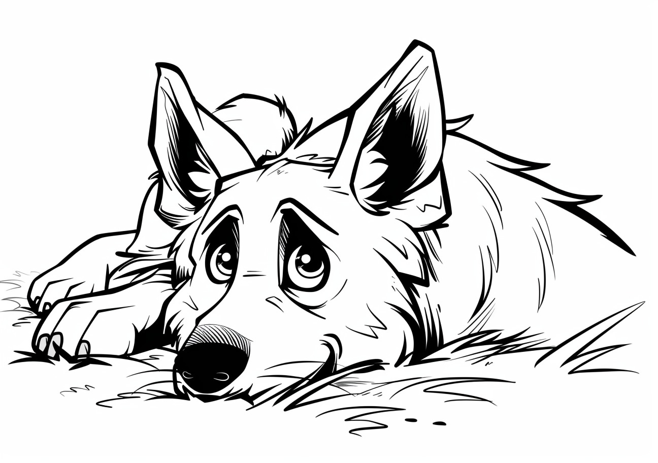 German Shepherd Coloring Pages, Sad German Shepherd