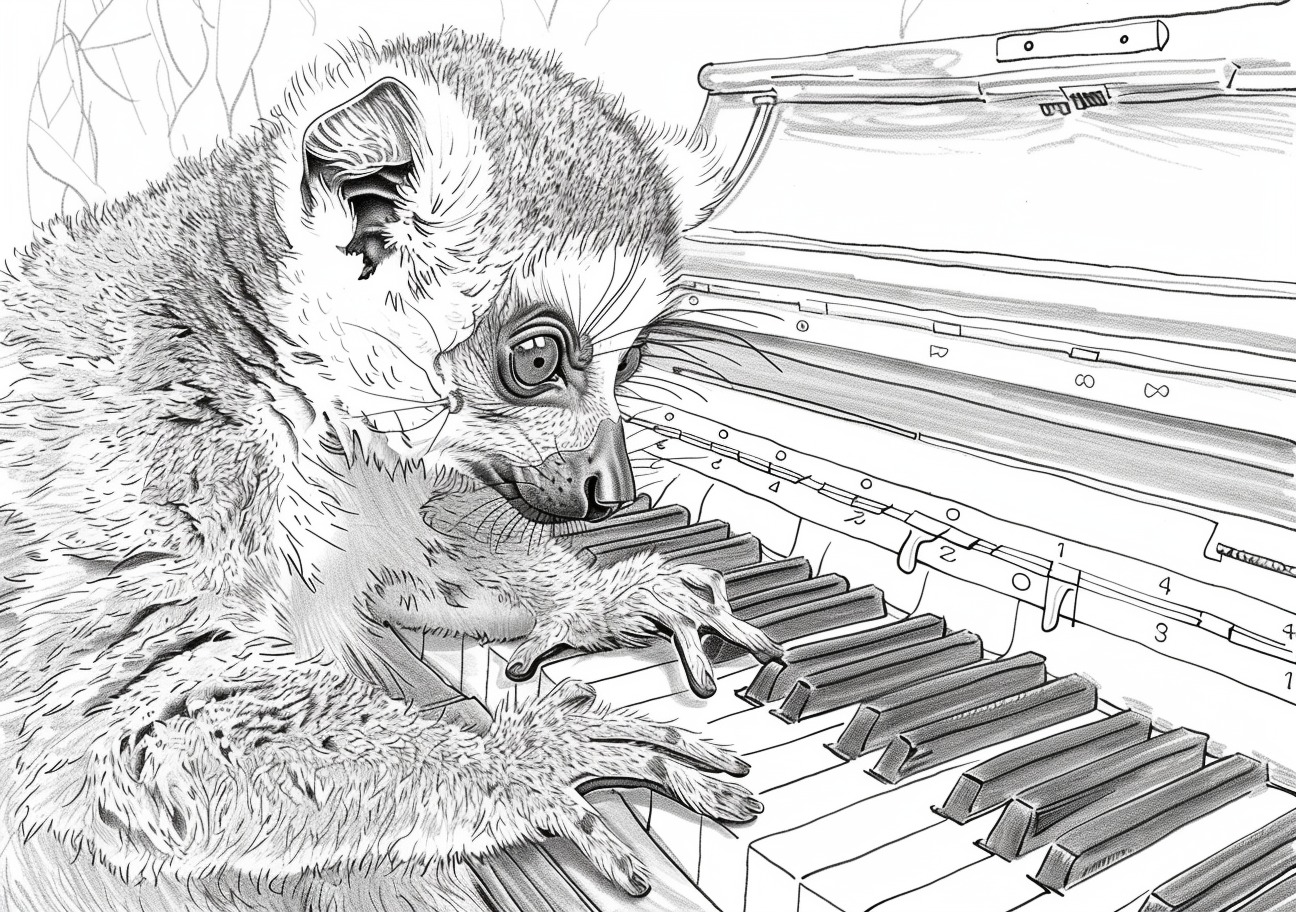 Lemur Coloring Pages, Lemur playing in piano