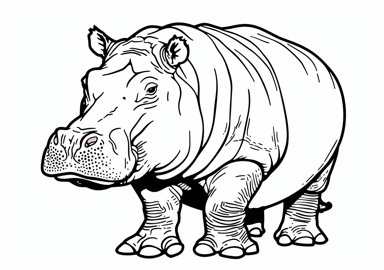 Hippo Coloring Pages, Realistic Hippo