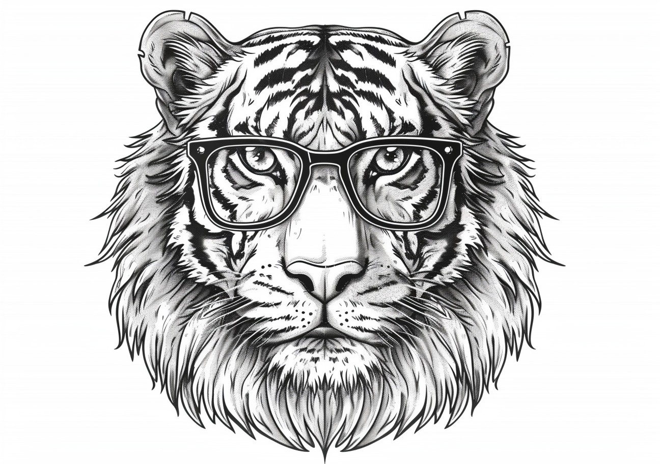 Tiger Coloring Pages, Tiger with glasses