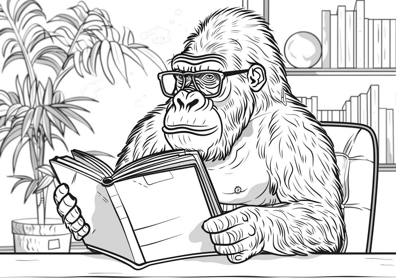 Gorilla Coloring Pages, Gorilla reading books