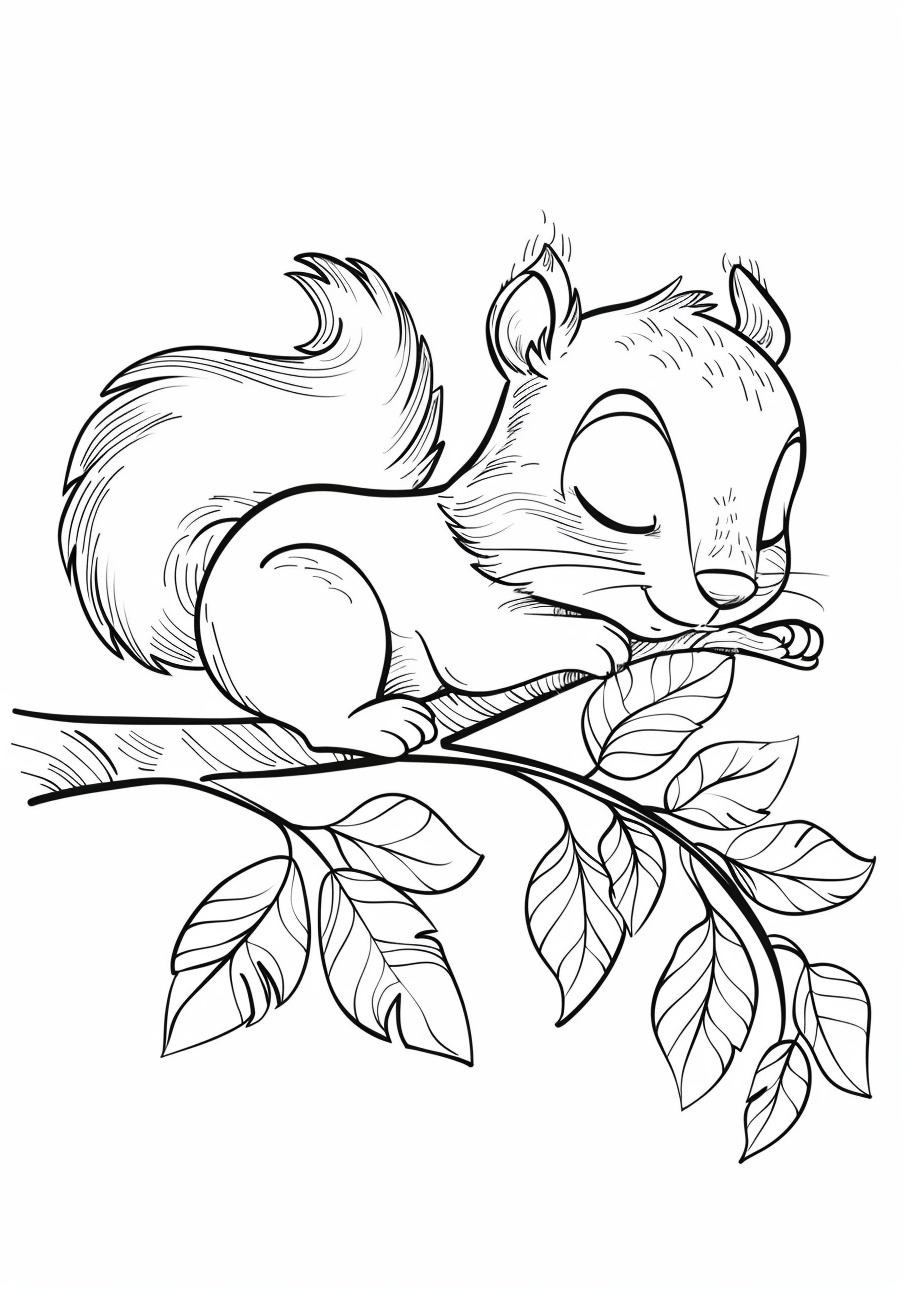 Squirrel Coloring Pages, Sleep squirrel