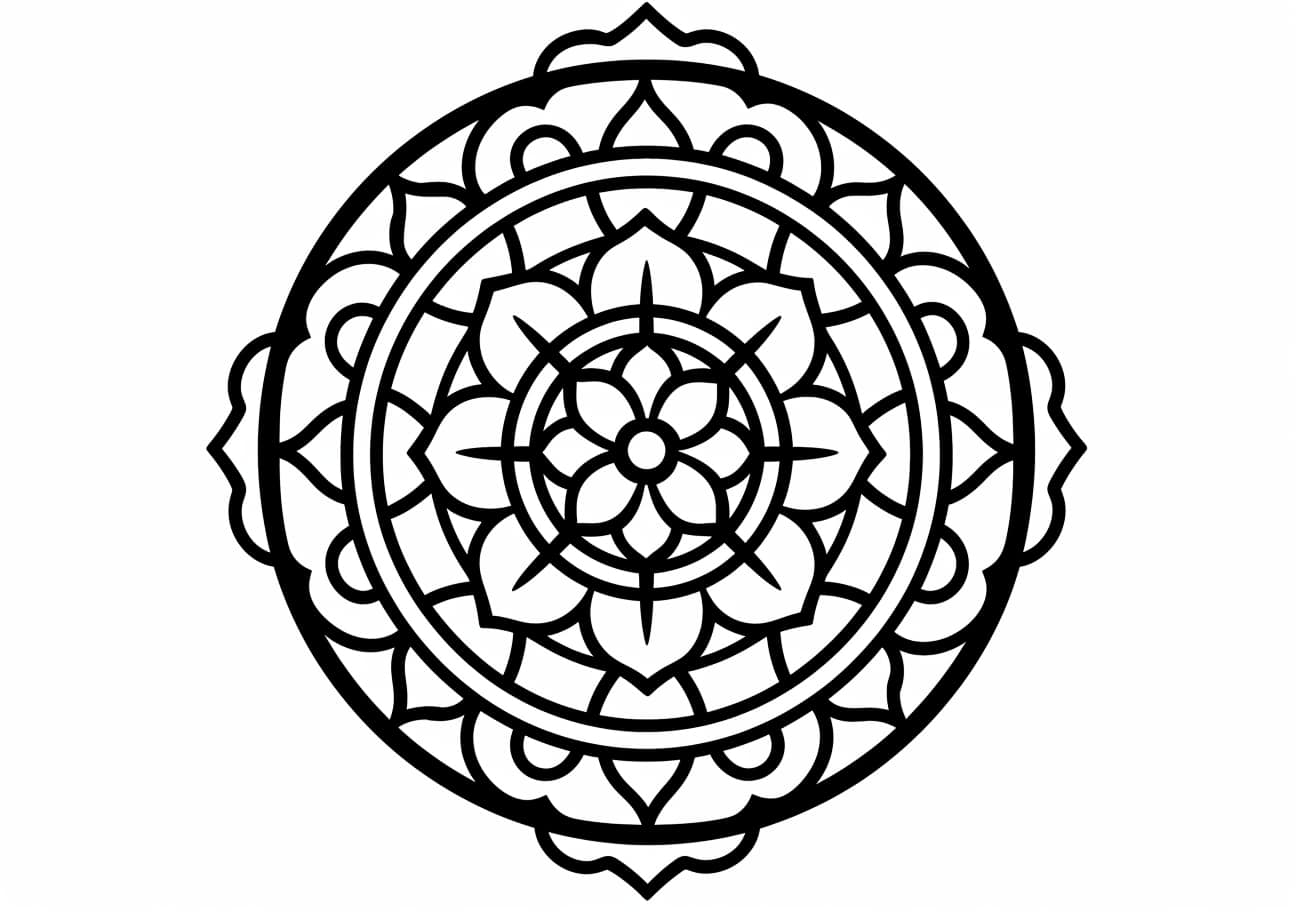 Buddhist Mandala Coloring Pages, Round Buddhism mandala