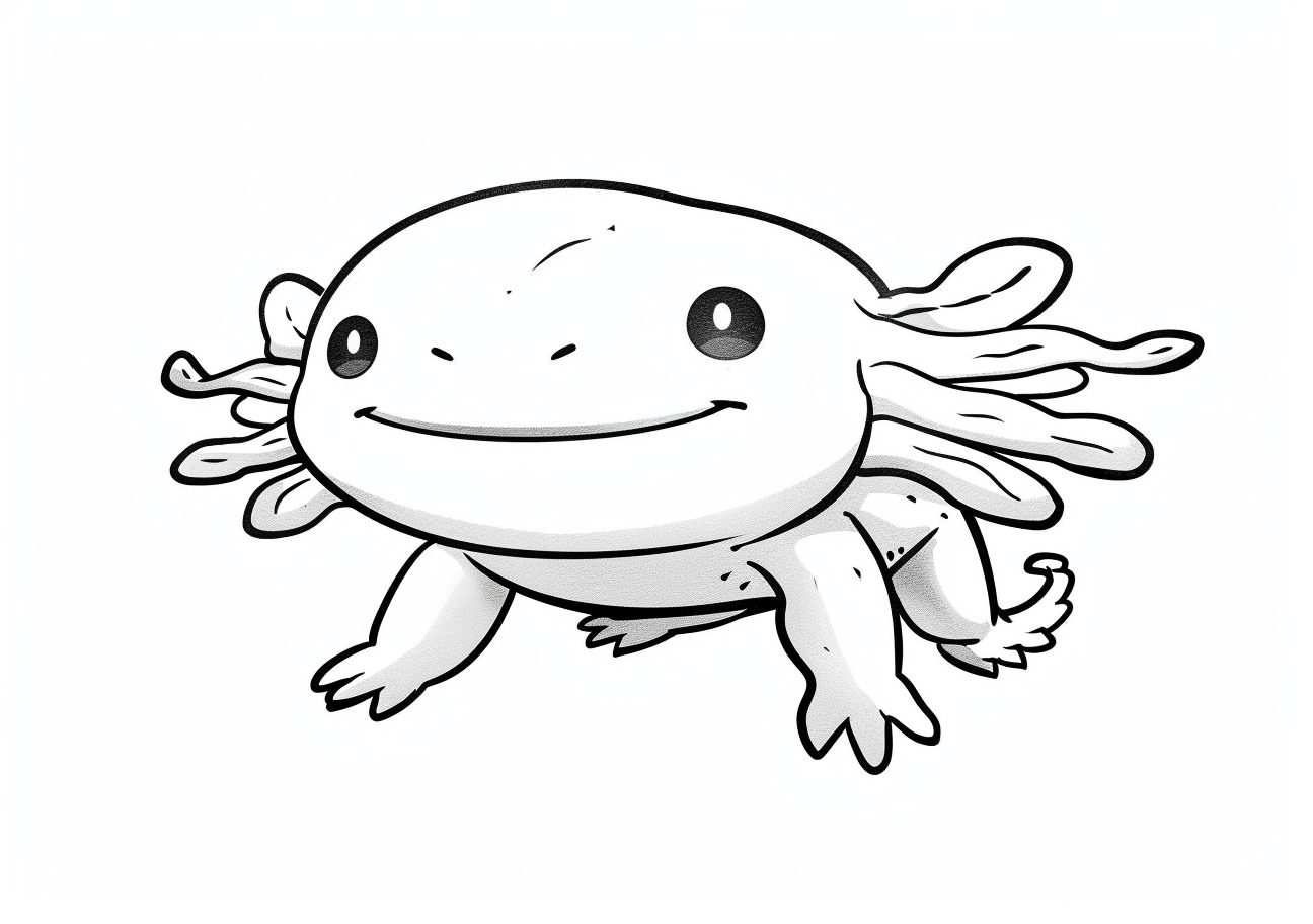 Axolotl Coloring Pages, Smiling cartoon axolotl